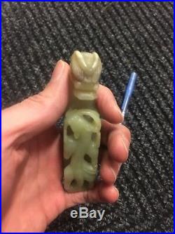 Chinese Antique Old Or Vintage Jade Pendant With Dragon And A Baby Dragon