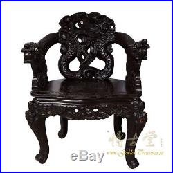 Chinese Antique Pair of Raise Carved Dragon Chairs withTable 16LP40