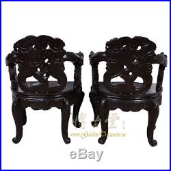 Chinese Antique Pair of Raise Carved Dragon Chairs withTable 16LP40