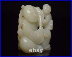 Chinese Antique Qing Dynasty Handcarved Hetian Child Jade Statues