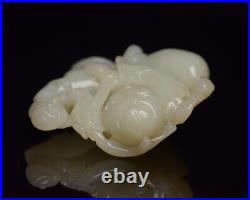 Chinese Antique Qing Dynasty Handcarved Hetian Child Jade Statues