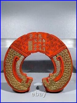 Chinese Antique Qing Dynasty Huizhou Cinnabar Ink Dragon Design Decoration