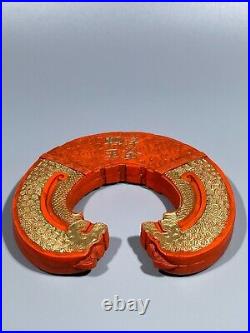 Chinese Antique Qing Dynasty Huizhou Cinnabar Ink Dragon Design Decoration