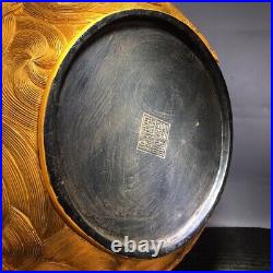 Chinese Antique Qing Dynasty Qianlong Mark Lacquerware Carved Dragon Vases