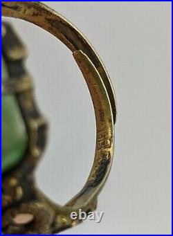 Chinese Antique Qing/ Republic Celadon Jade & Silver Gilt Dragon Ring Adjustable