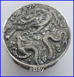 Chinese Antique Sterling Silver Ornate Dragon Box