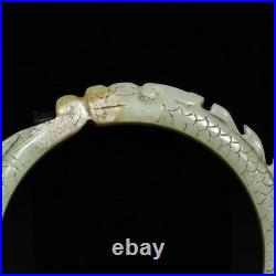 Chinese Antique Tang Dynasty Hetian Ancient Jade Carved Dragon Kasaya Jade Ring