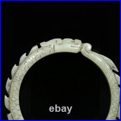 Chinese Antique Tang Dynasty Hetian Ancient Jade Carved Dragon Kasaya Jade Ring