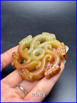 Chinese Antique Tang Dynasty Hetian Ancient Jade Carved Six Dragon Jade Bi