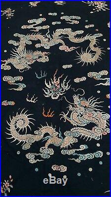 Chinese Antique Textile Dragon and Foo Lion Tapestry silk embroidery rare dragon
