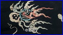 Chinese Antique Textile Dragon and Foo Lion Tapestry silk embroidery rare dragon