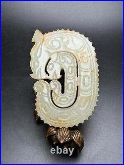 Chinese Antique Zhou Dynasty Hetian Ancient Jade Dragon Jade Bi Decoration
