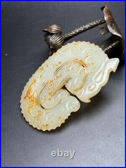 Chinese Antique Zhou Dynasty Hetian Ancient Jade Dragon Jade Bi Decoration