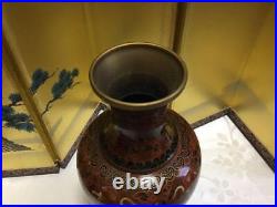 Chinese Antique cloisonne enamel vase Double Dragon Brown Vintage 10.2