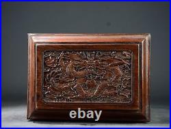 Chinese Antiques rosewood inlaid gemstone carved dragon pattern official box