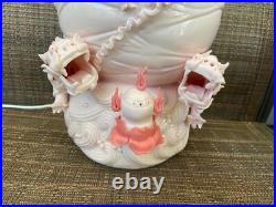 Chinese Baluster Vase Lamp Blanc de Chine Dehua Porcelain Double Dragons Boxed