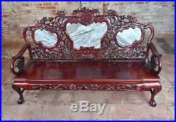 Chinese Beautiful vintage carved Redwood Dragon Bench settee