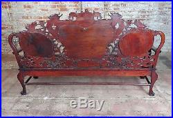 Chinese Beautiful vintage carved Redwood Dragon Bench settee