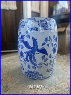 Chinese Blue And White Garden Stool Drum Stand Dragon Phoenix 18 Barrel