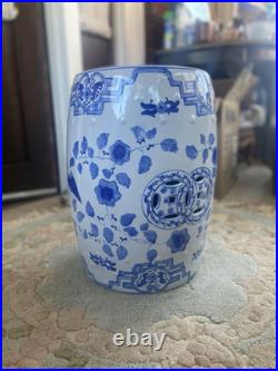 Chinese Blue And White Garden Stool Drum Stand Dragon Phoenix 18 Barrel