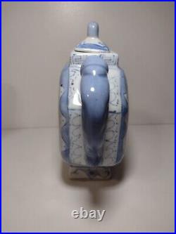 Chinese Blue White Octagonal Tea Pot Foo Dog Dragon