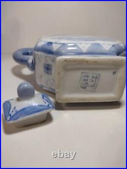 Chinese Blue White Octagonal Tea Pot Foo Dog Dragon