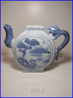 Chinese Blue White Octagonal Tea Pot Foo Dog Dragon