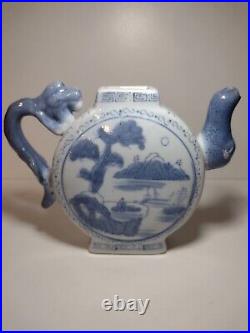 Chinese Blue White Octagonal Tea Pot Foo Dog Dragon