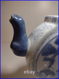 Chinese Blue White Octagonal Tea Pot Foo Dog Dragon