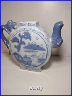 Chinese Blue White Octagonal Tea Pot Foo Dog Dragon