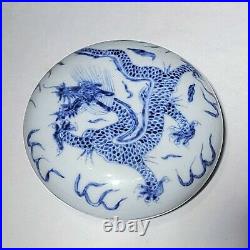 Chinese Blue & White Porcelain Dragon Paste Seal Box Qianlong Mark