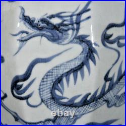 Chinese Blue&White Porcelain HandPainted Exquisite Dragon Pattern Vase 18687