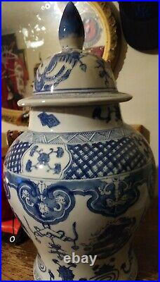 Chinese Blue on White Porcelain dragon themed Ginger Jar with lid