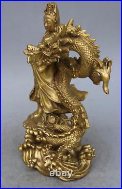 Chinese Brass Dragon kwan-yin GuanYin Goddess buddha statue