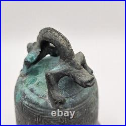 Chinese Bronze Bell with Incised Decoration Temple Bell Dragon Handle