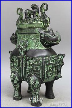 Chinese Bronze Dragon Beast Sheep Flower Vase Bottle Jar Pot Statue