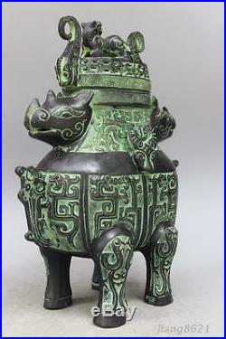 Chinese Bronze Dragon Beast Sheep Flower Vase Bottle Jar Pot Statue