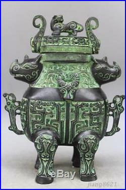 Chinese Bronze Dragon Beast Sheep Flower Vase Bottle Jar Pot Statue