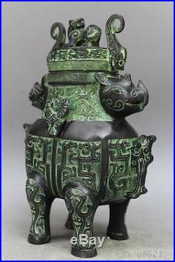 Chinese Bronze Dragon Beast Sheep Flower Vase Bottle Jar Pot Statue