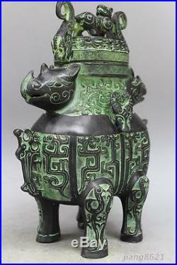 Chinese Bronze Dragon Beast Sheep Flower Vase Bottle Jar Pot Statue