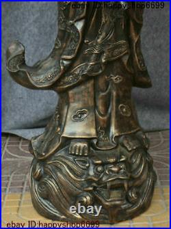 Chinese Bronze Dragon Fish God Robe Kwan-yin Guan Yin Bodhisattva Goddess Statue