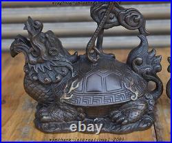 Chinese Bronze Dragon Turtle Crane Statue Ancient Candlesticks Candleholder Pair