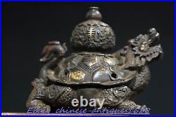 Chinese Bronze Gilt Fengshui Dragon Turtle Tortoise Statue Incense Burner Censer