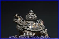 Chinese Bronze Gilt Fengshui Dragon Turtle Tortoise Statue Incense Burner Censer