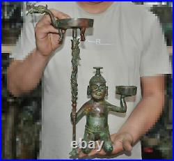 Chinese Bronze Ware kneel people Dragon beast statue Candle Holder Candlestick