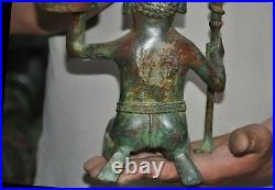 Chinese Bronze Ware kneel people Dragon beast statue Candle Holder Candlestick