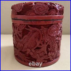Chinese Carved Cinnabar Enamel Jar with Lid Dragon Motif