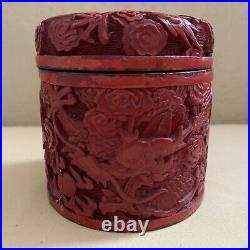 Chinese Carved Cinnabar Enamel Jar with Lid Dragon Motif