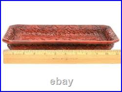 Chinese Carved Cinnabar Rectangular Decorative Dragon Tray, 7 1/2 x 12 1/8