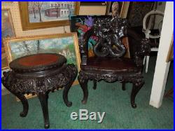 Chinese, Carved, Dragon Chair and Table, 34 H